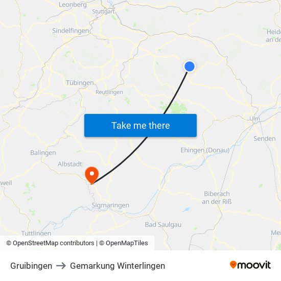 Gruibingen to Gemarkung Winterlingen map