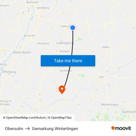 Obersulm to Gemarkung Winterlingen map