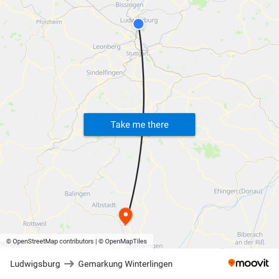 Ludwigsburg to Gemarkung Winterlingen map