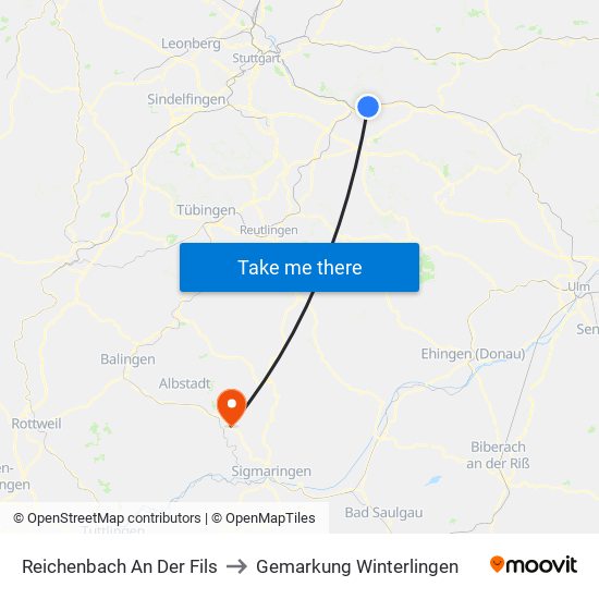 Reichenbach An Der Fils to Gemarkung Winterlingen map