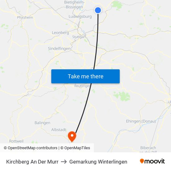 Kirchberg An Der Murr to Gemarkung Winterlingen map