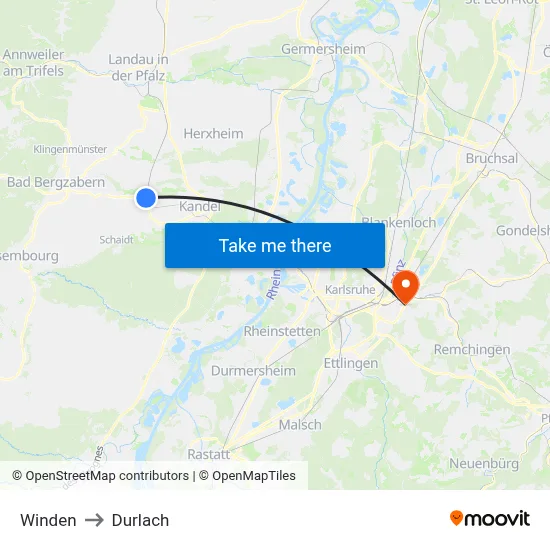 Winden to Durlach map