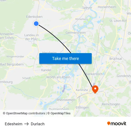 Edesheim to Durlach map