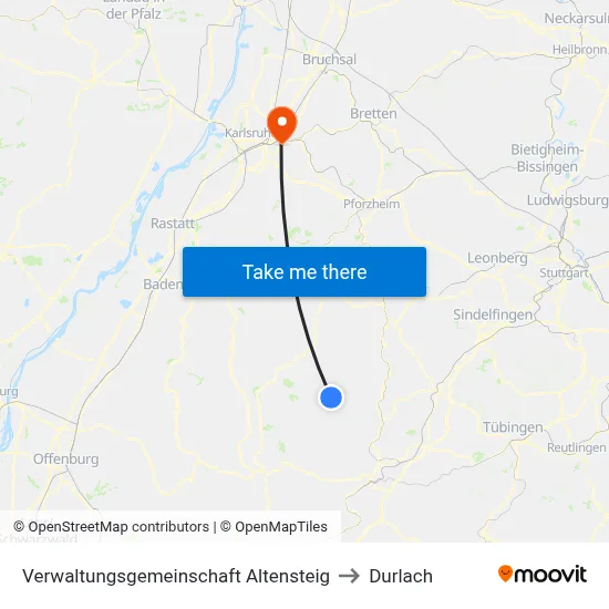 Verwaltungsgemeinschaft Altensteig to Durlach map