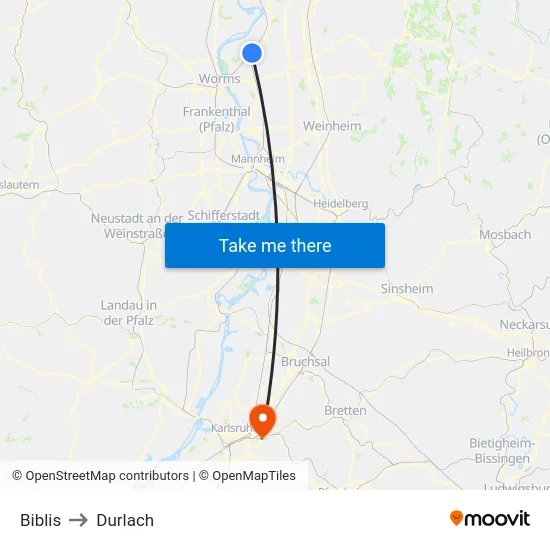 Biblis to Durlach map