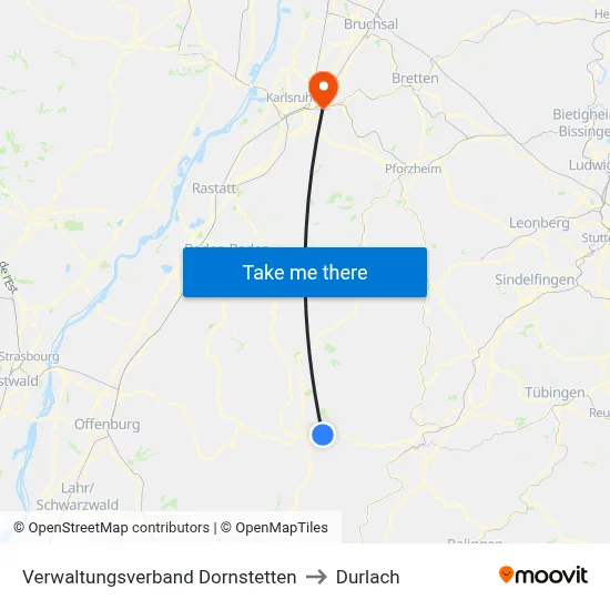 Verwaltungsverband Dornstetten to Durlach map