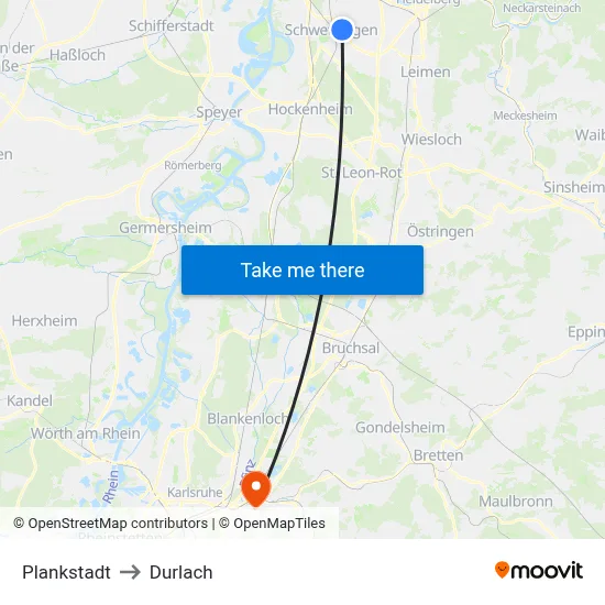 Plankstadt to Durlach map
