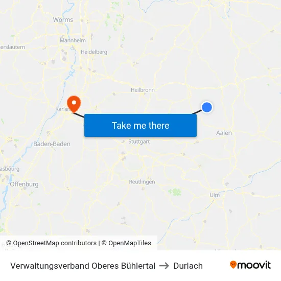 Verwaltungsverband Oberes Bühlertal to Durlach map