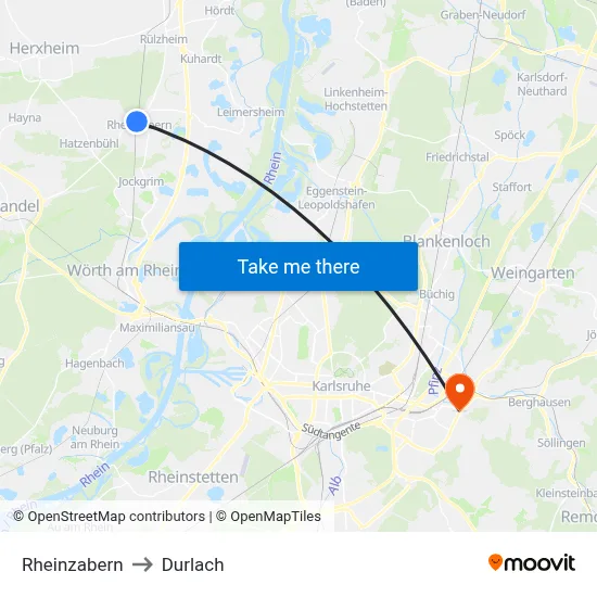 Rheinzabern to Durlach map