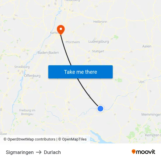 Sigmaringen to Durlach map