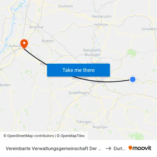 Vereinbarte Verwaltungsgemeinschaft Der Stadt Schorndorf to Durlach map
