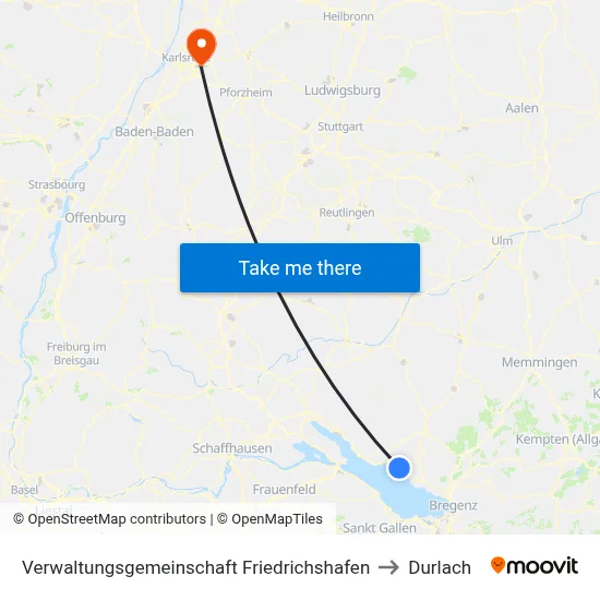 Verwaltungsgemeinschaft Friedrichshafen to Durlach map