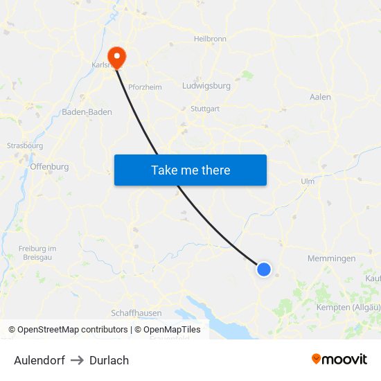 Aulendorf to Durlach map