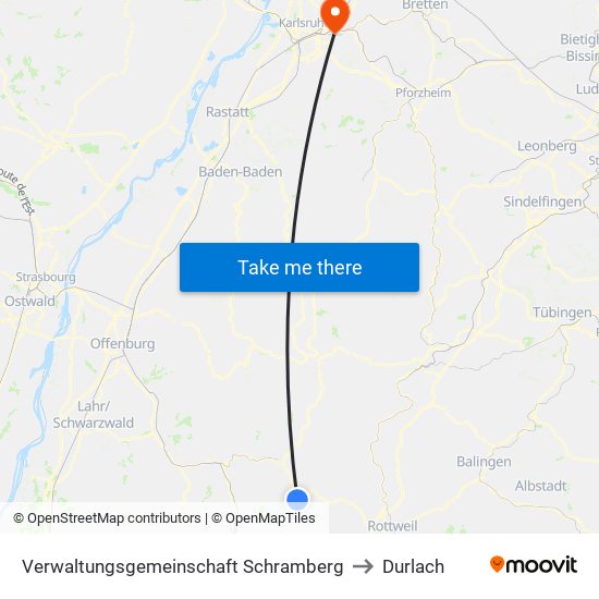 Verwaltungsgemeinschaft Schramberg to Durlach map