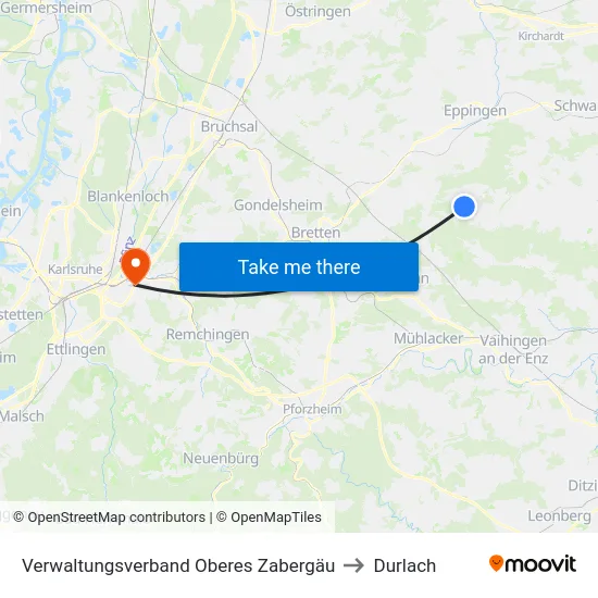 Verwaltungsverband Oberes Zabergäu to Durlach map