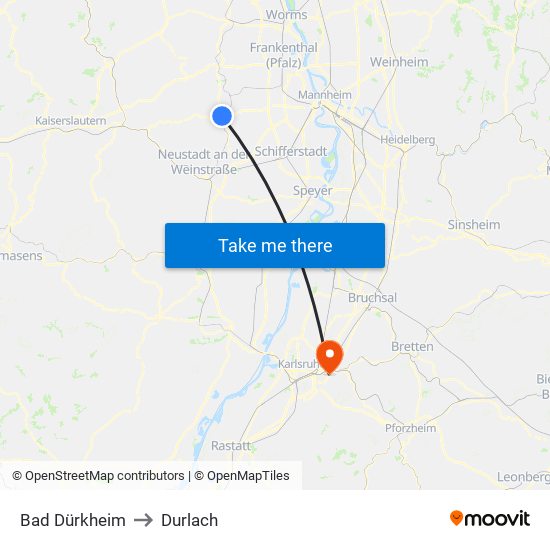 Bad Dürkheim to Durlach map