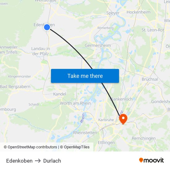 Edenkoben to Durlach map