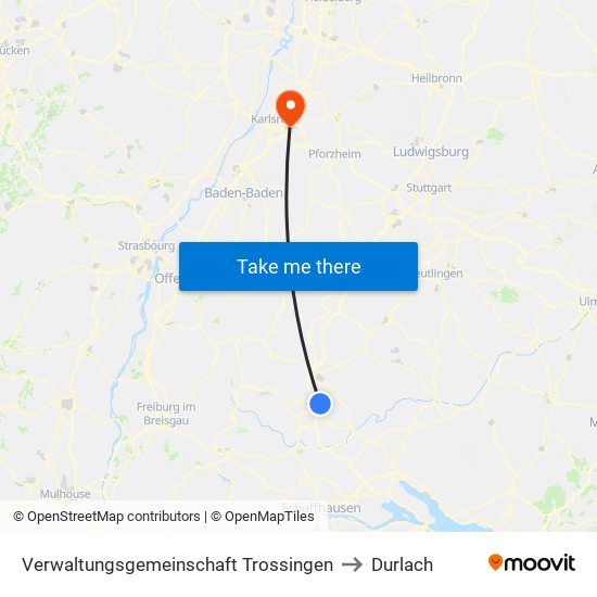 Verwaltungsgemeinschaft Trossingen to Durlach map