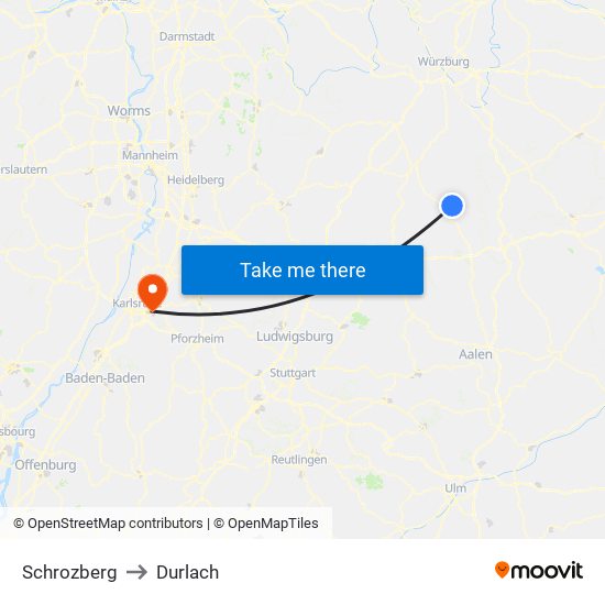 Schrozberg to Durlach map