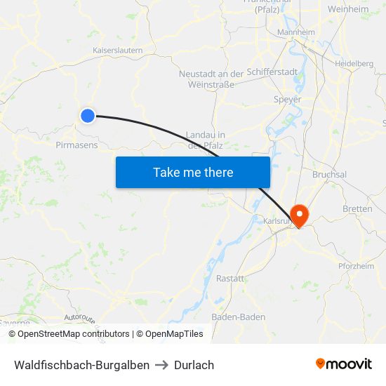 Waldfischbach-Burgalben to Durlach map