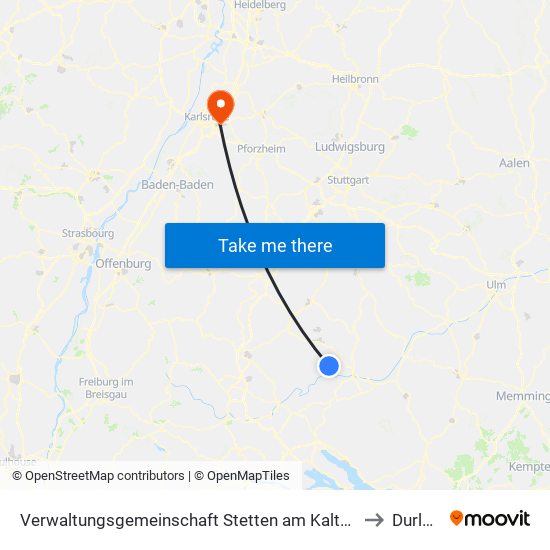 Verwaltungsgemeinschaft Stetten am Kalten Markt to Durlach map