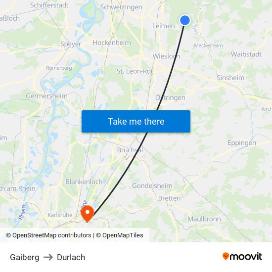 Gaiberg to Durlach map