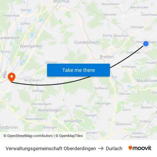 Verwaltungsgemeinschaft Oberderdingen to Durlach map