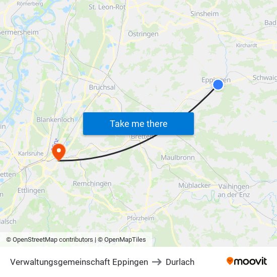 Verwaltungsgemeinschaft Eppingen to Durlach map