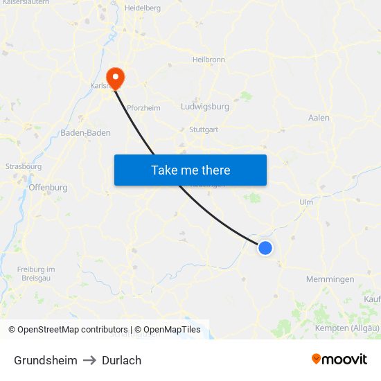 Grundsheim to Durlach map