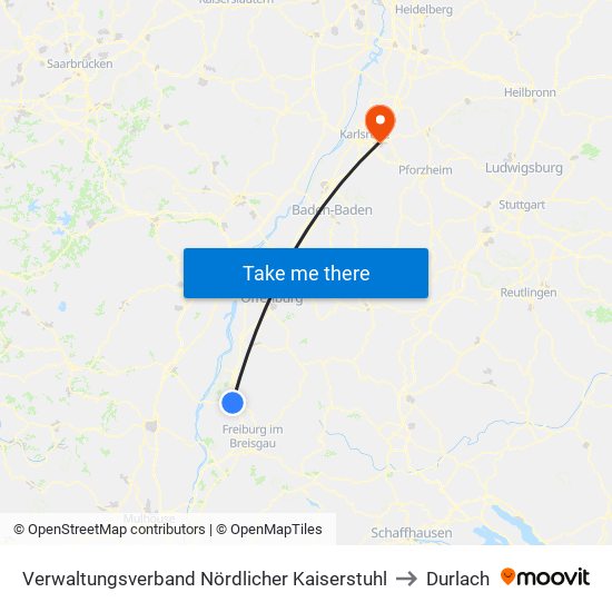 Verwaltungsverband Nördlicher Kaiserstuhl to Durlach map
