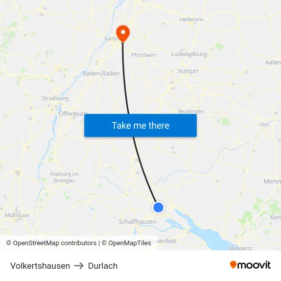 Volkertshausen to Durlach map