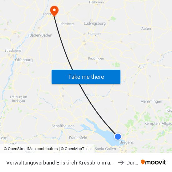 Verwaltungsverband Eriskirch-Kressbronn am Bodensee-Langenargen to Durlach map