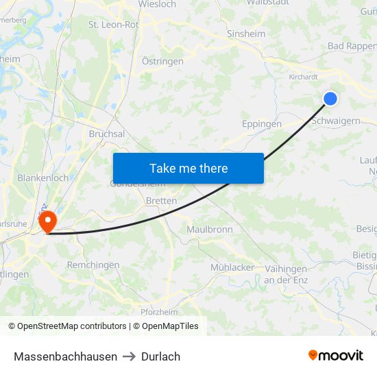 Massenbachhausen to Durlach map