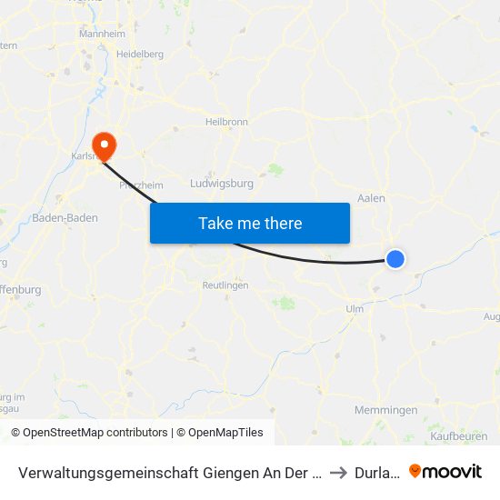 Verwaltungsgemeinschaft Giengen An Der Brenz to Durlach map