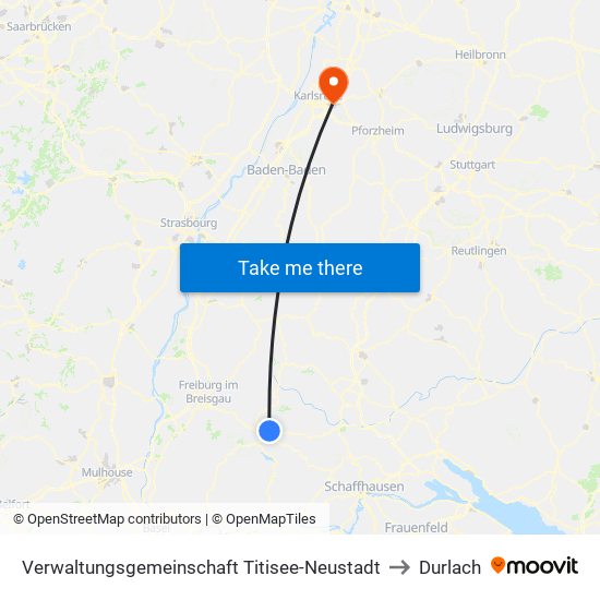 Verwaltungsgemeinschaft Titisee-Neustadt to Durlach map