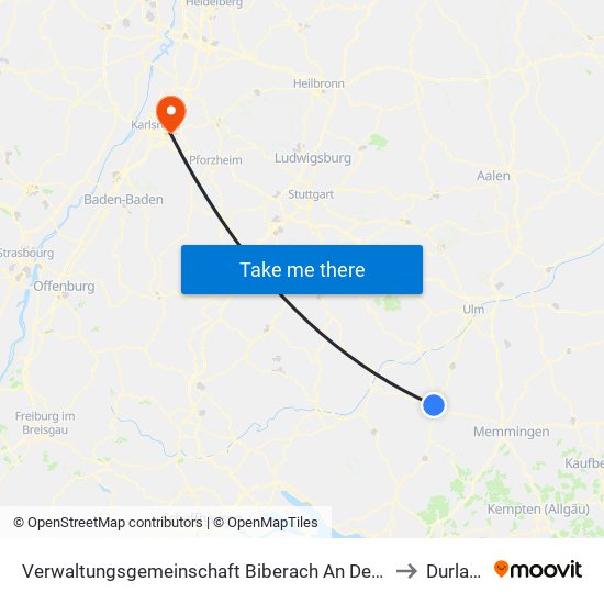 Verwaltungsgemeinschaft Biberach An Der Riß to Durlach map