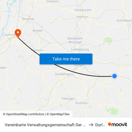 Vereinbarte Verwaltungsgemeinschaft Der Stadt Uhingen to Durlach map