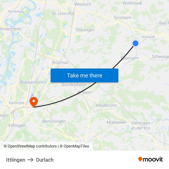 Ittlingen to Durlach map