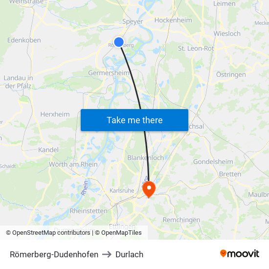 Römerberg-Dudenhofen to Durlach map