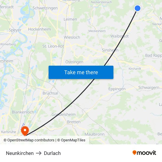 Neunkirchen to Durlach map