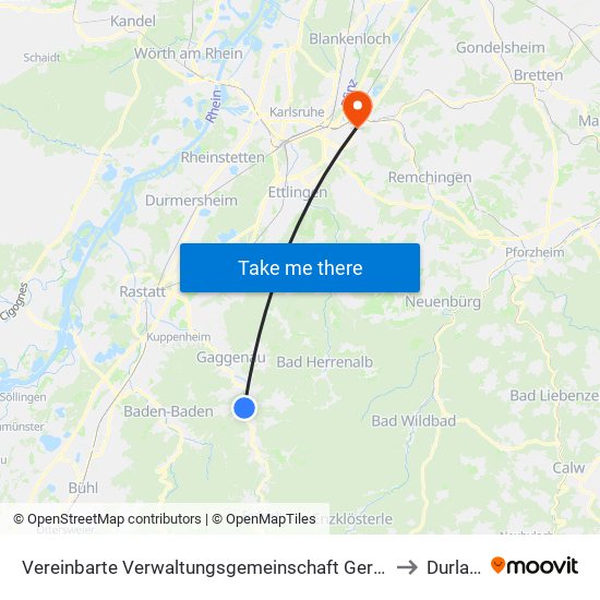 Vereinbarte Verwaltungsgemeinschaft Gernsbach to Durlach map