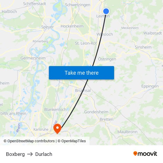 Boxberg to Durlach map