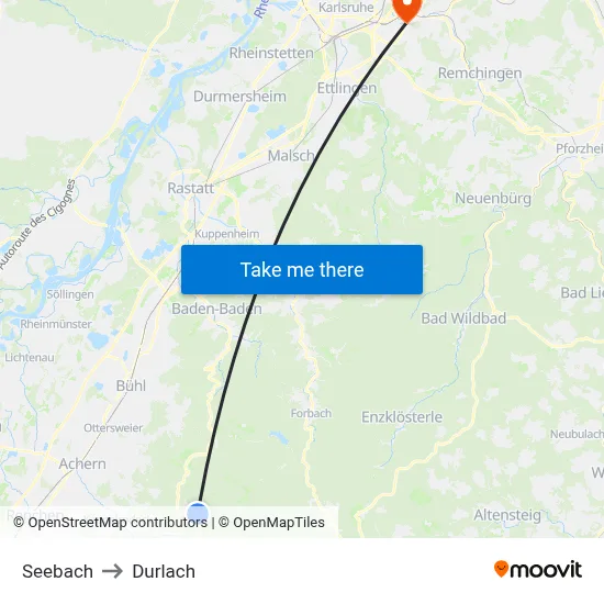 Seebach to Durlach map