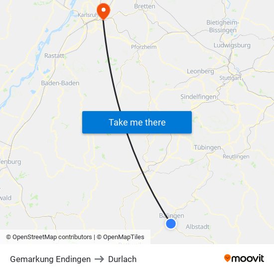 Gemarkung Endingen to Durlach map