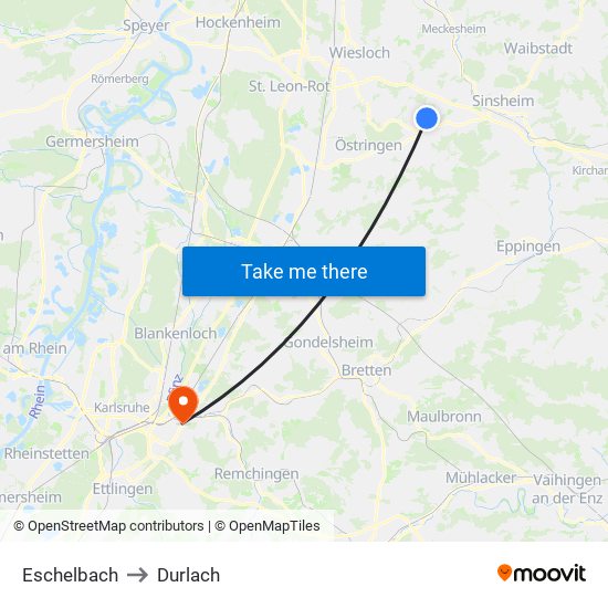 Eschelbach to Durlach map