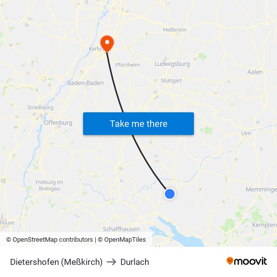 Dietershofen (Meßkirch) to Durlach map