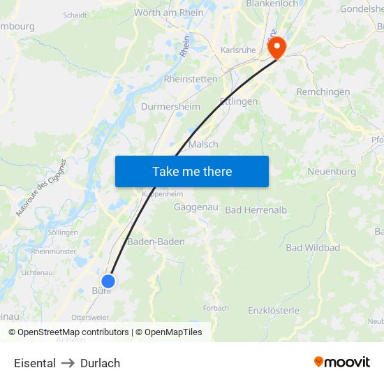 Eisental to Durlach map