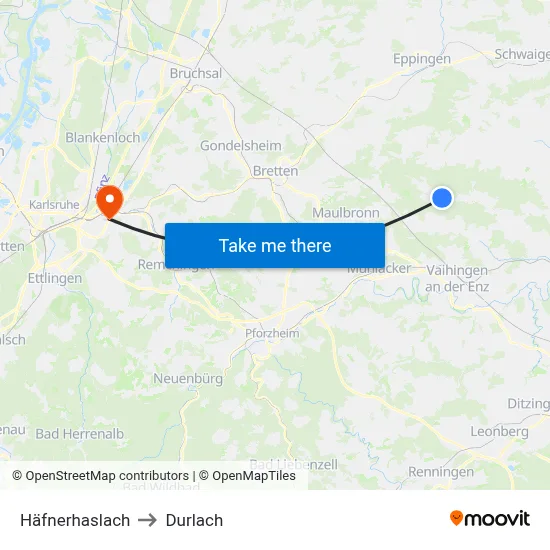 Häfnerhaslach to Durlach map