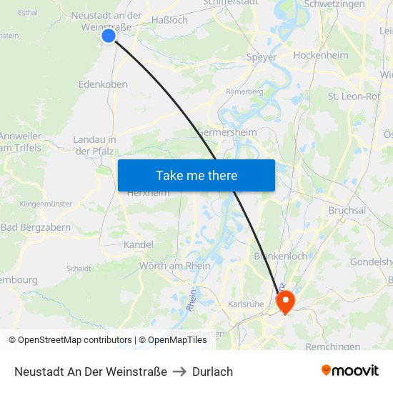 Neustadt An Der Weinstraße to Durlach map