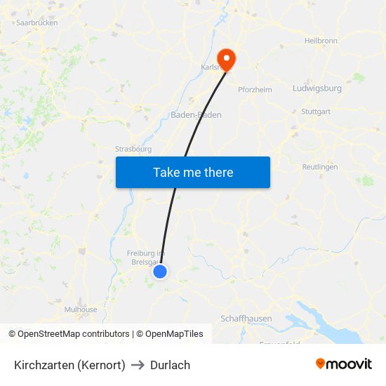 Kirchzarten (Kernort) to Durlach map